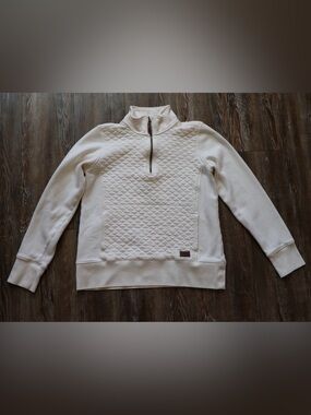 LL Bean Womens White Preppy Outdoor Cozy Quilted Fleece Sweatshirt Petite XS